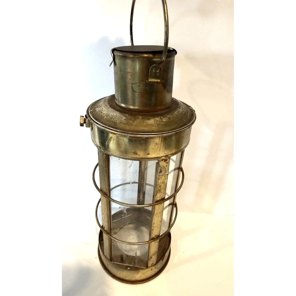 VTG Brass Marine Cargo Lantern Cylinder Glass Coastal Accent Decor Rustic Farm